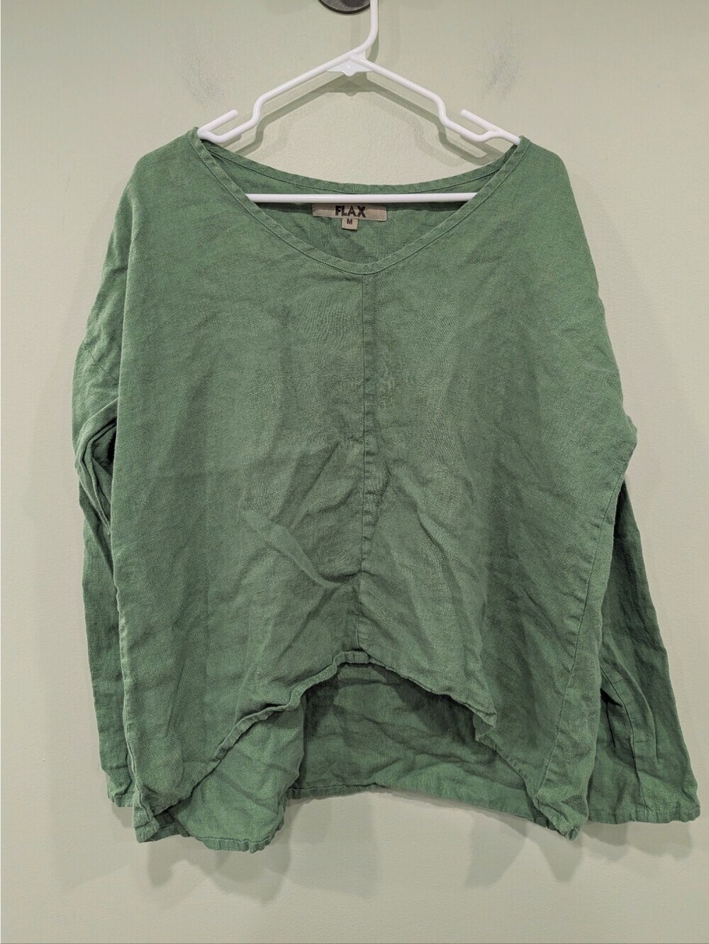 FLAX Lithuanian Lagenlook 100% Linen Green Blouse Size Medium